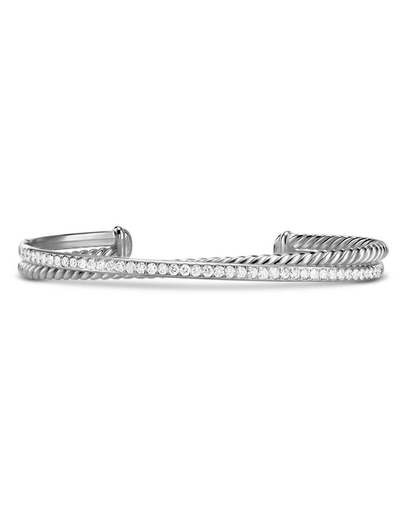 Crossover Two Row Bracelet in Sterling Silver with Diamonds, 6mm