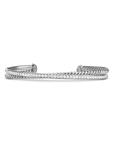 Crossover Two Row Bracelet in Sterling Silver with Diamonds, 6mm