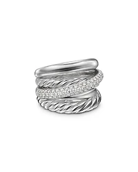 Crossover Five Row Ring Sterling Silver with Diamonds, 17.5mm