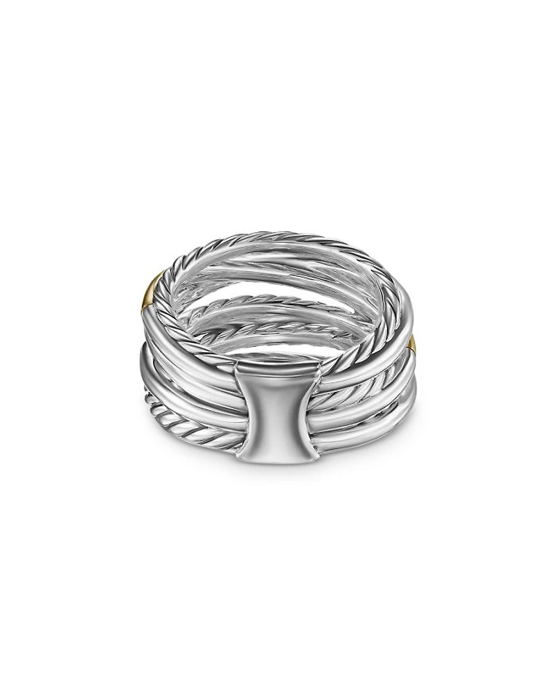 Crossover Seven Row Ring Sterling Silver with 18K Yellow Gold & Diamonds, 16mm