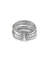 Crossover Seven Row Ring Sterling Silver with 18K Yellow Gold & Diamonds, 16mm