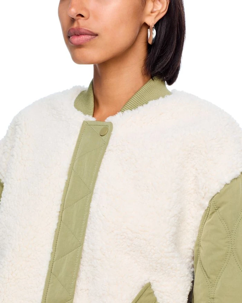 Quilted Faux Fur Bomber Jacket