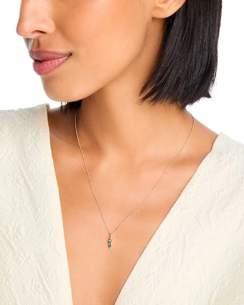 14K Yellow Gold Italy Emerald & White Topaz Bezel Pendant Necklace, 16-18" - Exclusive