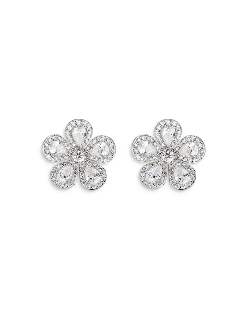 18K White Gold Classic Flower Earrings with Diamonds, 4.42 tcw