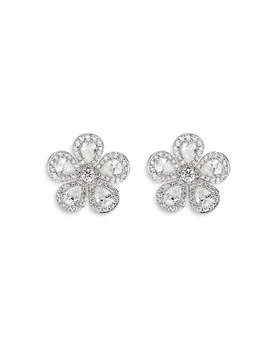 18K White Gold Classic Flower Earrings with Diamonds, 4.42 tcw
