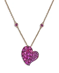 18K Rose Gold Wave Heart Pink Sapphire Pavé Pendant Necklace, 16-18"