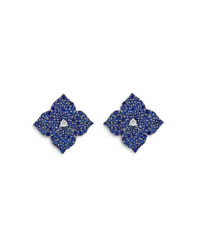 18K White Gold Fiore Blue Sapphire & Diamond Pavé Flower Large Stud Earrings