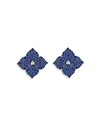 18K White Gold Fiore Blue Sapphire & Diamond Pavé Flower Large Stud Earrings