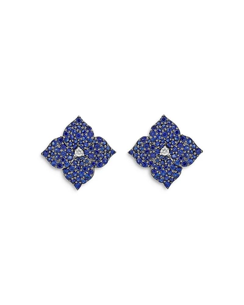 Piranesi 18K White Gold Fiore Blue Sapphire & Diamond Pave Flower Large Stud Earrings