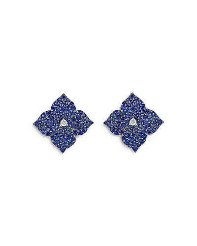 Piranesi 18K White Gold Fiore Blue Sapphire & Diamond Pave Flower Large Stud Earrings