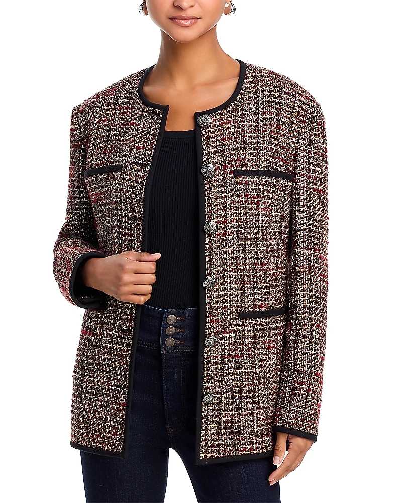 Veronica Beard Watkins Dickey Tweed Collarless Jacket