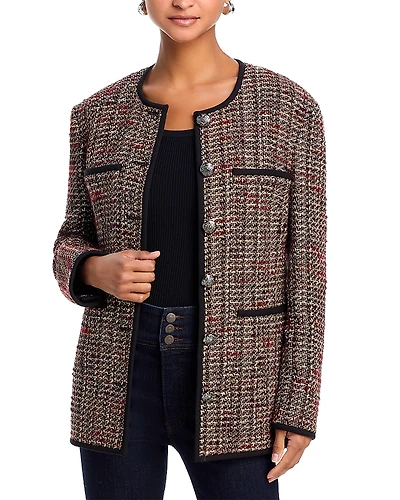Veronica Beard Watkins Dickey Tweed Collarless Jacket