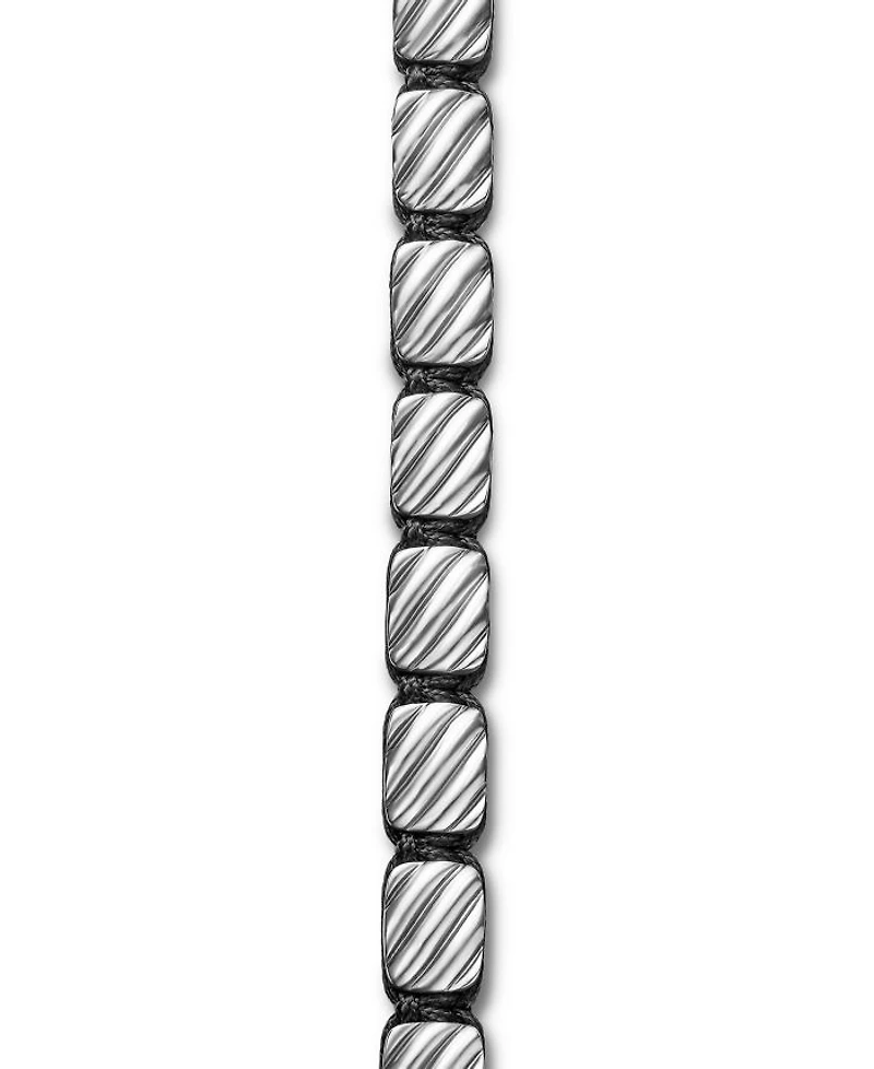 Men's Sculpted Cable Woven Tile Bracelet with Sterling Silver and Black Nylon, 8.5mm
