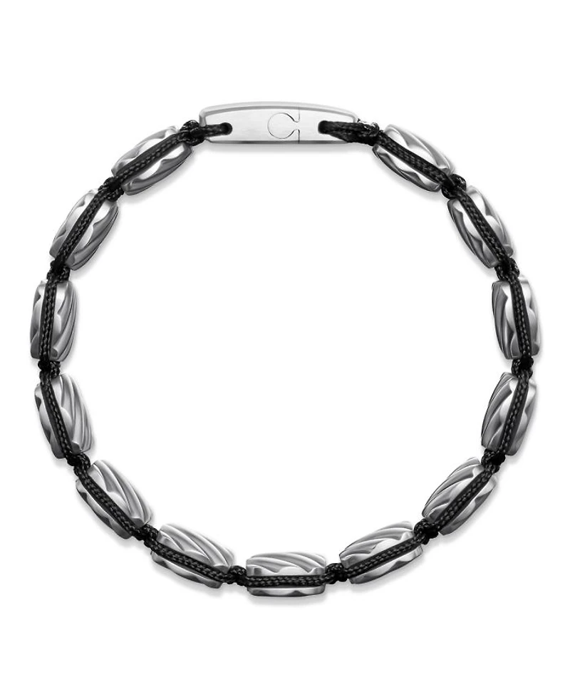 Men's Sculpted Cable Woven Tile Bracelet with Sterling Silver and Black Nylon, 8.5mm