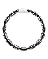 Men's Sculpted Cable Woven Tile Bracelet with Sterling Silver and Black Nylon, 8.5mm