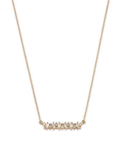 Moon & Meadow 14K Yellow Gold Lab Grown Diamond Round & Baguette Bar Necklace, 16-20