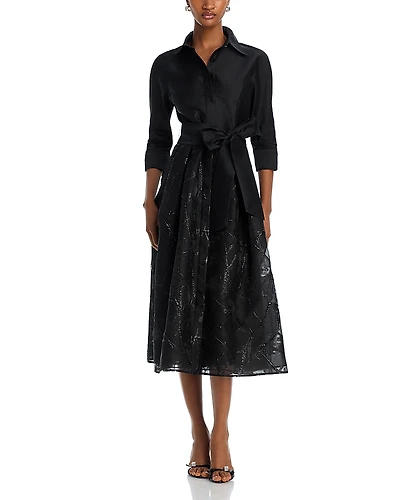 Teri Jon by Rickie Freeman Mixed Media Shirt Dress