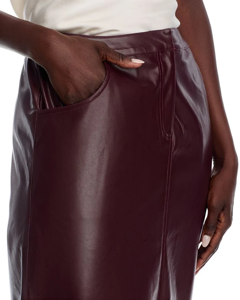 Faux Leather Front Slit Midi Skirt