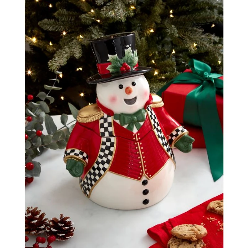 Christmas Tree Black & White Snowman Cookie Jar