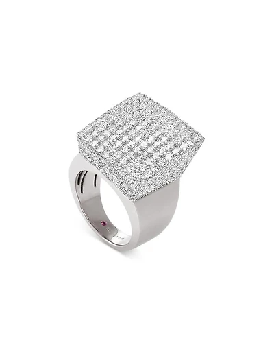 18K White Gold Sauvage Diamond Pavé Square Cluster Statement Ring