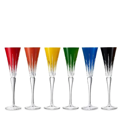 New Year Firework Champagne Flute Glasses, Set of 6 Mixed