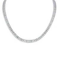 Emerald Cut Cubic Zirconia Tennis Necklace in Rhodium Plated, 16"