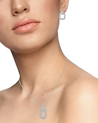 Baguette Cubic Zirconia Link Pendant Necklace & Stud Earrings Set in Rhodium Plated