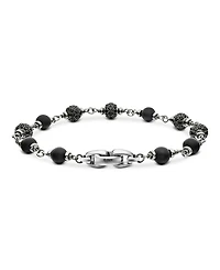 Men's Spiritual Beads Onyx & Black Diamond Pavé Rosary Style Bracelet in Sterling Silver
