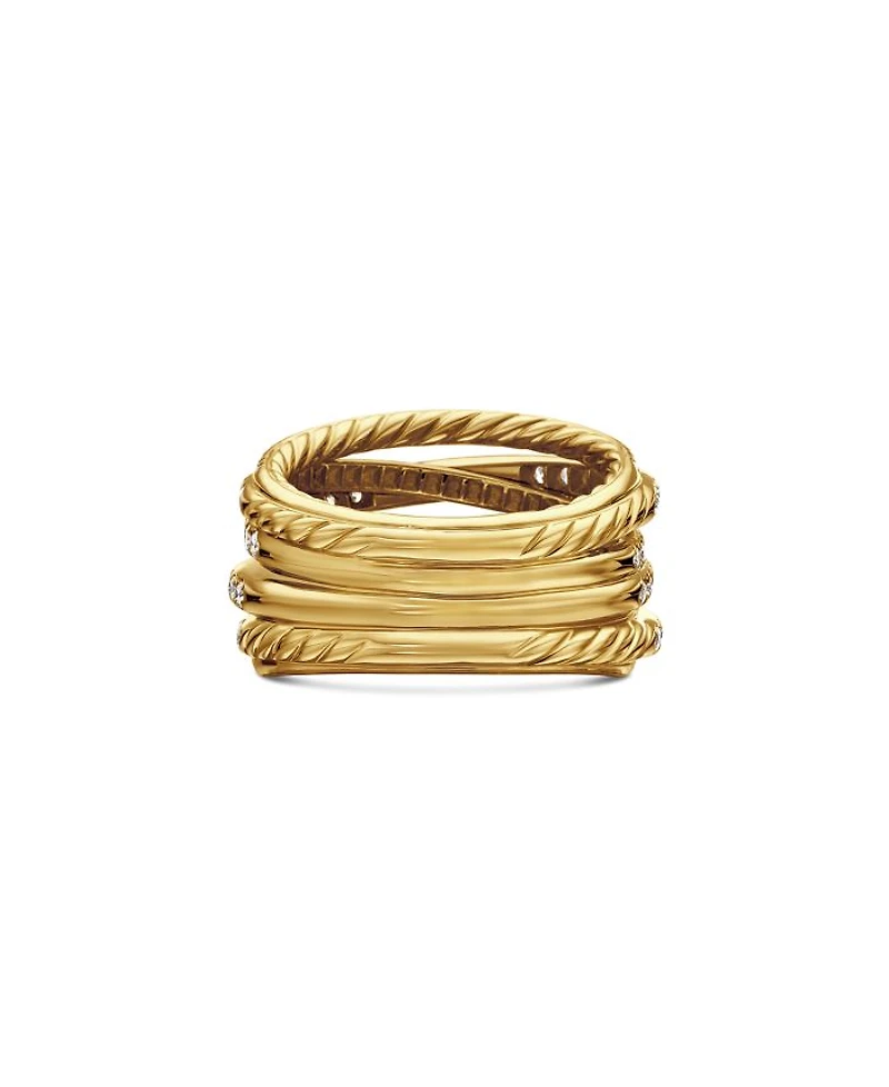 18K Yellow Gold Diamond Crossover Multirow Stack Look Ring