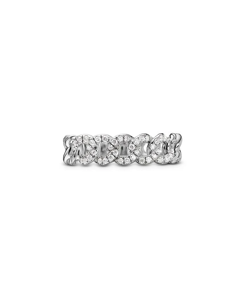 Belmont Curb Link Narrow Ring with Pavé Diamonds
