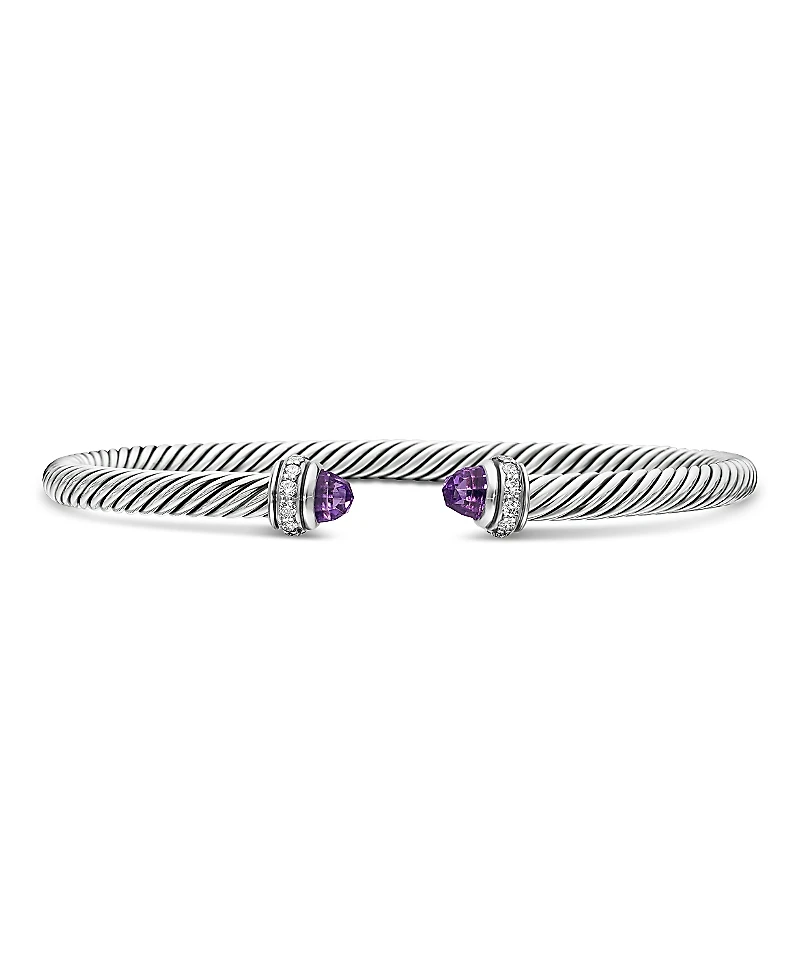 David Yurman Sterling Silver Cable Classic Bracelet with Amethyst & Diamonds