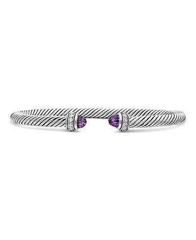 David Yurman Sterling Silver Cable Classic Bracelet with Amethyst & Diamonds