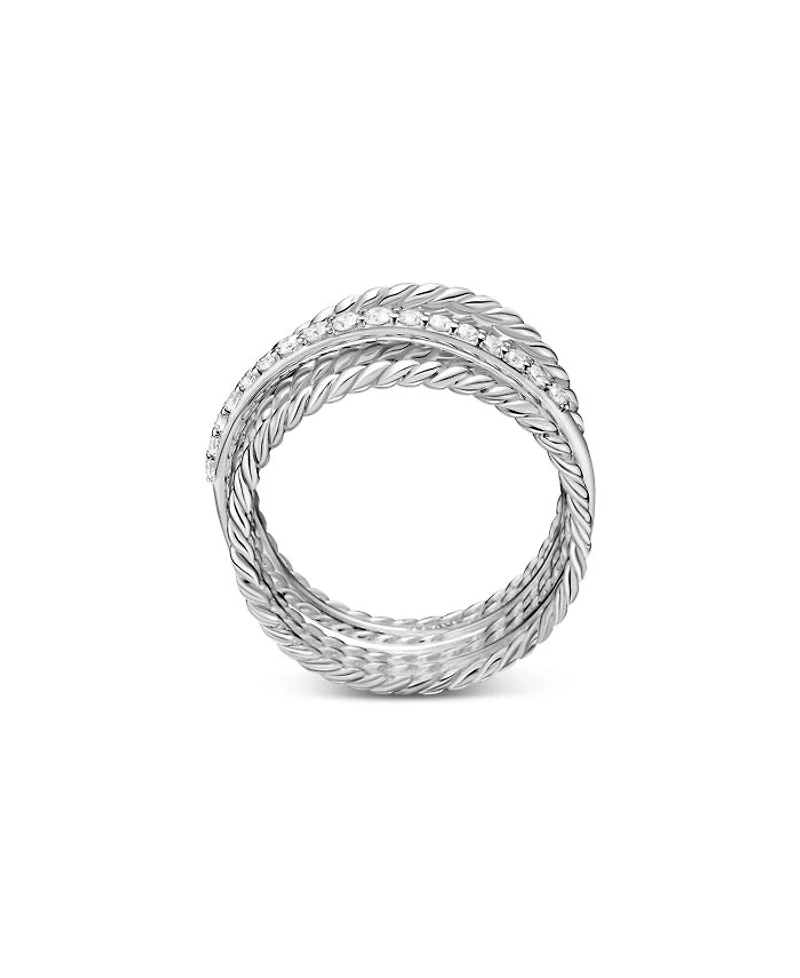 Crossover Wide Ring with Diamonds