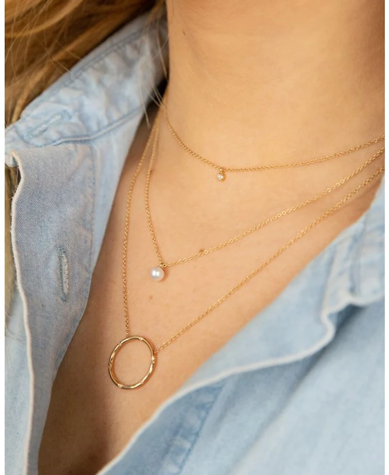 14K Yellow Gold White Pearls Cultured Freshwater Pearl Solitaire Pendant Necklace, 14-16"