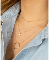 14K Yellow Gold White Pearls Cultured Freshwater Pearl Solitaire Pendant Necklace, 14-16"