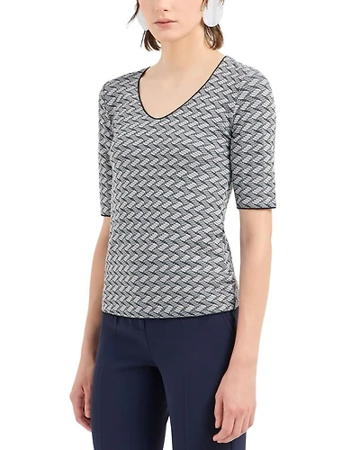 Stretch Jersey Top with Geometric Jacquard Motif