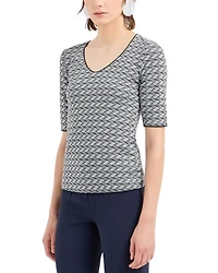 Stretch Jersey Top with Geometric Jacquard Motif