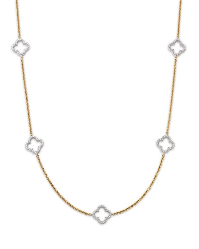 14K Gold Diamond Clover Necklace, 18"