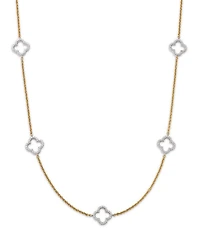 14K Gold Diamond Clover Necklace, 18"