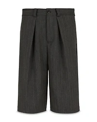 Wool Heavy Mouliné Chevron Jacquard Oversized Fit Pleated Bermuda Shorts