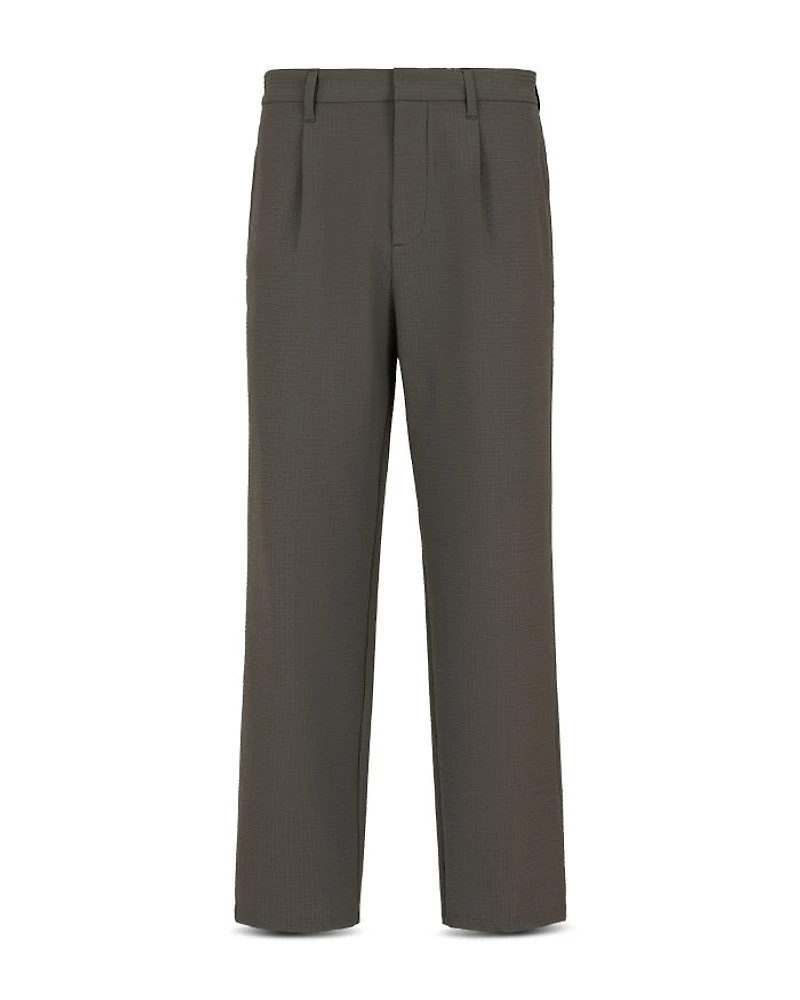 Technical Nylon Blend Seersucker Regular Fit Pleated Pants