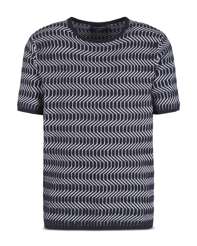 Allover Geometric Jacquard Motif Wool T Shirt