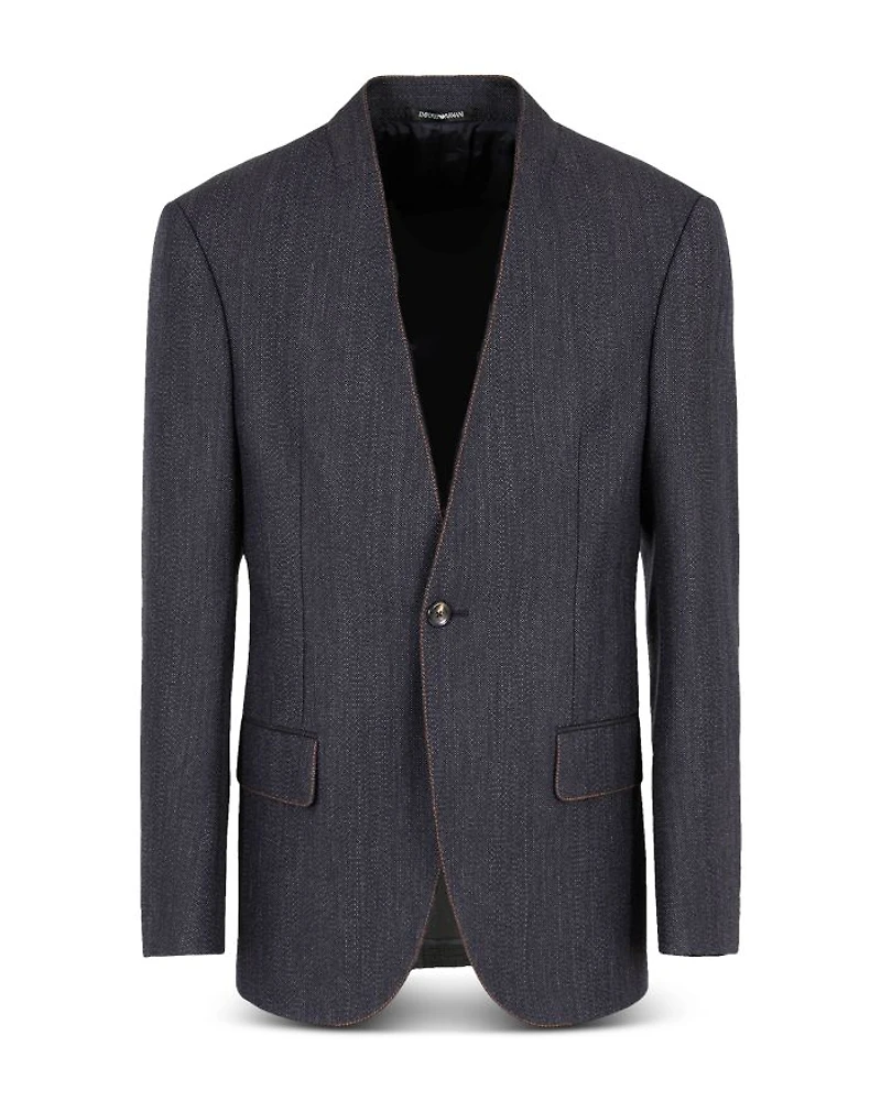 Modern Fit Mouline Wool Blend Jacket with Contrast Color Stitching
