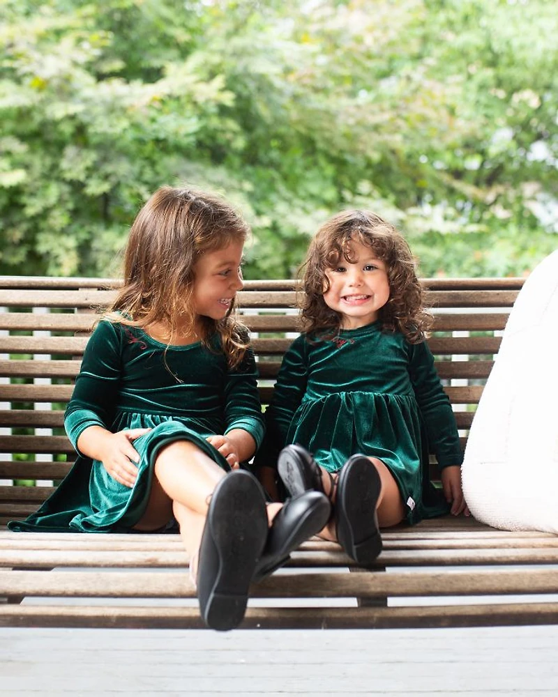 Girls' Holiday Bubble Romper Emerald Stretch Velvet - Baby