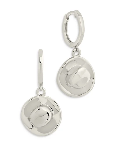 Cowboy Hat Charm Hoop Earrings in Rhodium Plated