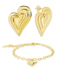 Beating Hearts Bracelet & Stud Earrings Set in 14K Gold Plated