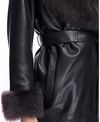 Leather Coat with Shearling Trim