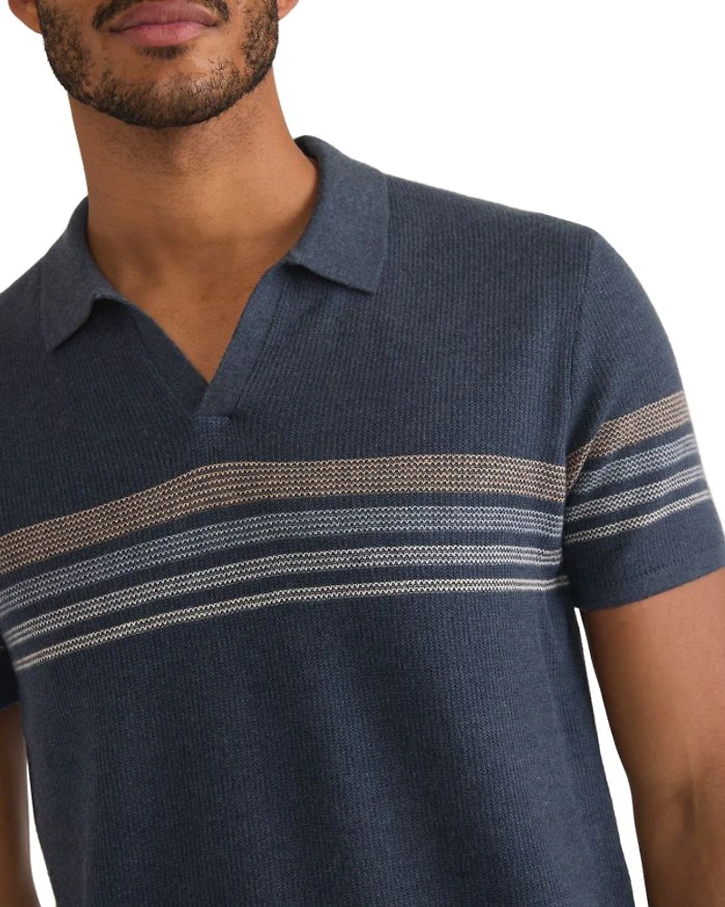 Liam Cotton, Nylon & Wool Stripe Sweater Knit Open Collar Polo Shirt