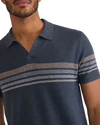 Liam Cotton, Nylon & Wool Stripe Sweater Knit Open Collar Polo Shirt