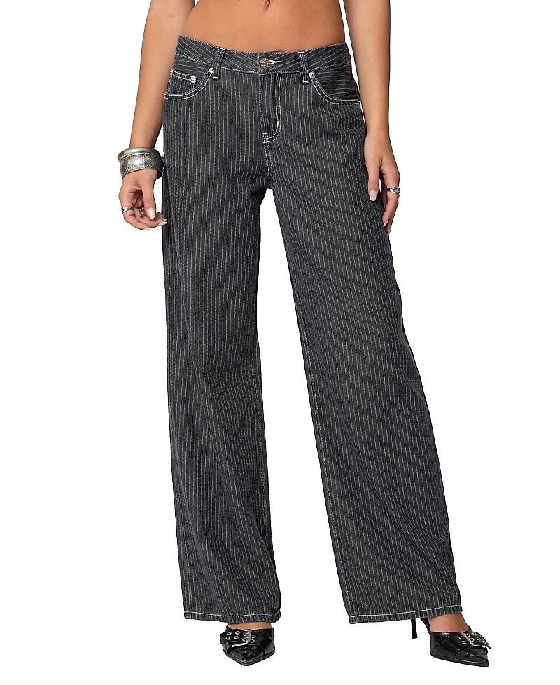 Edikted Pinstripe Low Rise Jeans